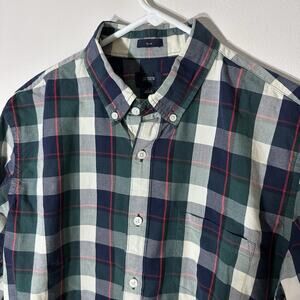 Size L Men’s J Crew Slim Long Sleeve Button Down Plaid Green Blue Red